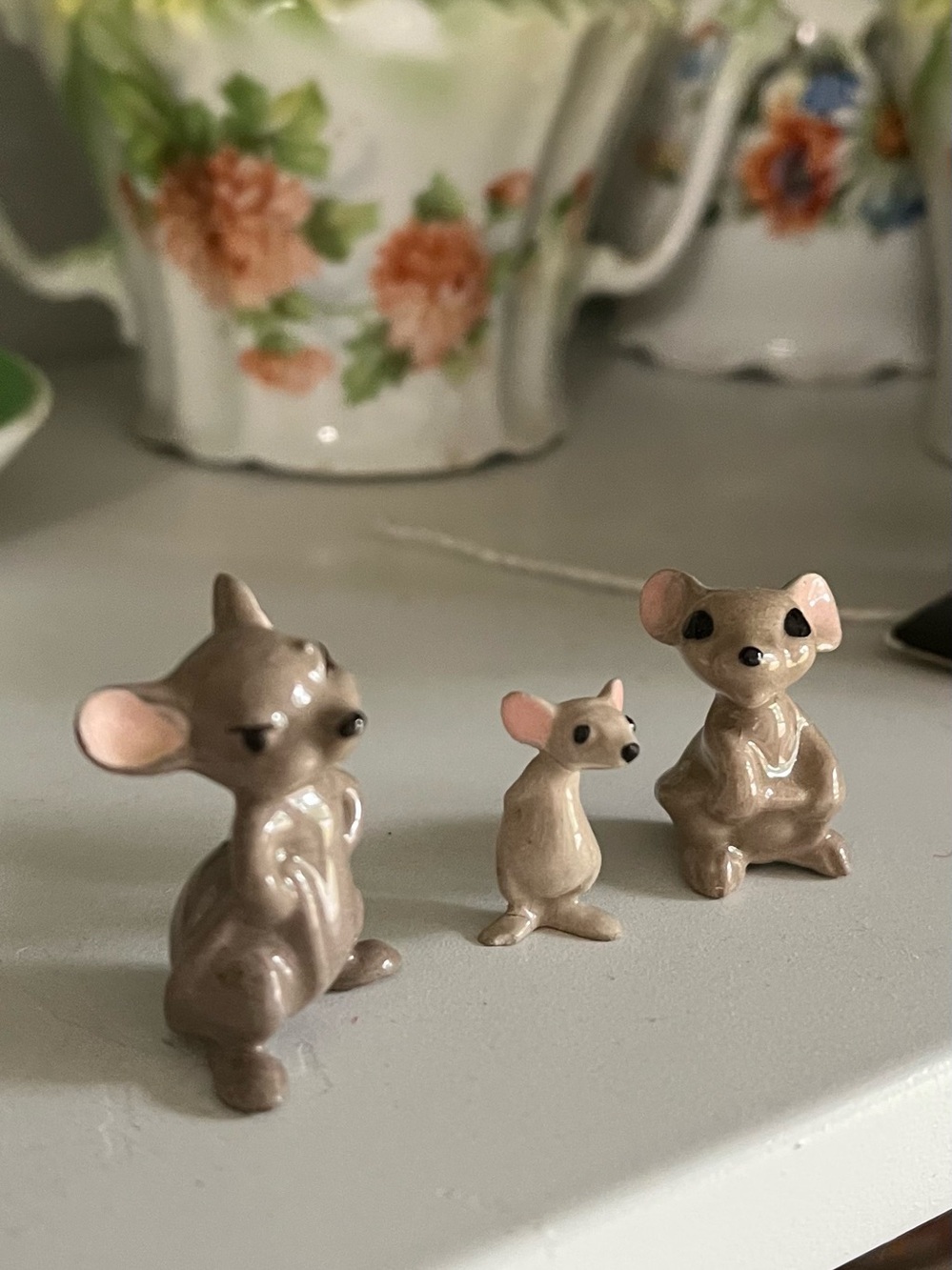 Set of 3 miniature bone china mice figurines